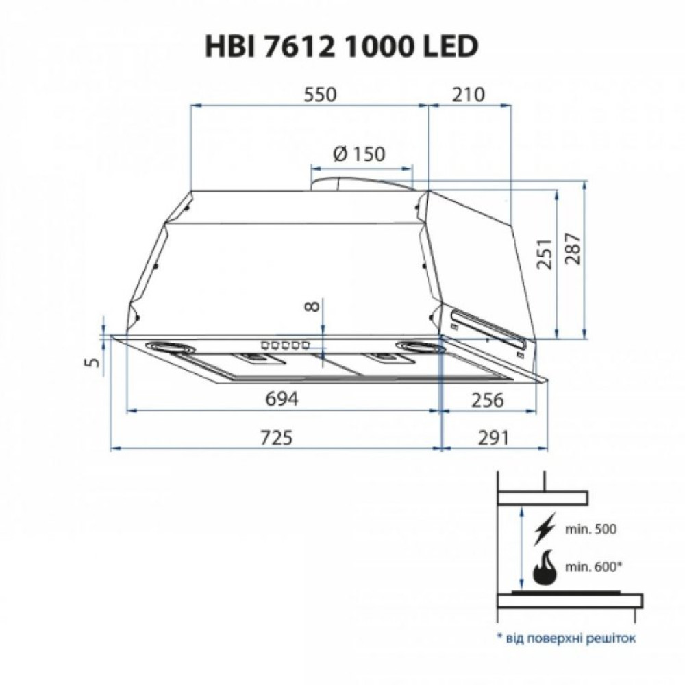 Витяжка кухонна Minola HBI 7612 I 1000 LED